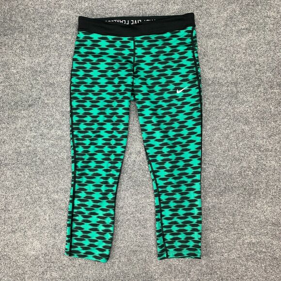 Nike Relay Printed Cropped Legging Women M Green Stretch Dri Fit Drawstring Pant - Picture 2 of 13